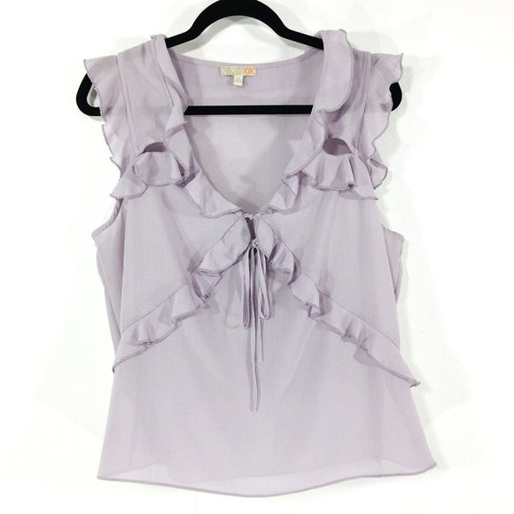 Gianni Bini GB Sz XL Top Blouse Ruffle Front Flutter Sleeve Double Bow Cut Outs - Picture 2 of 9